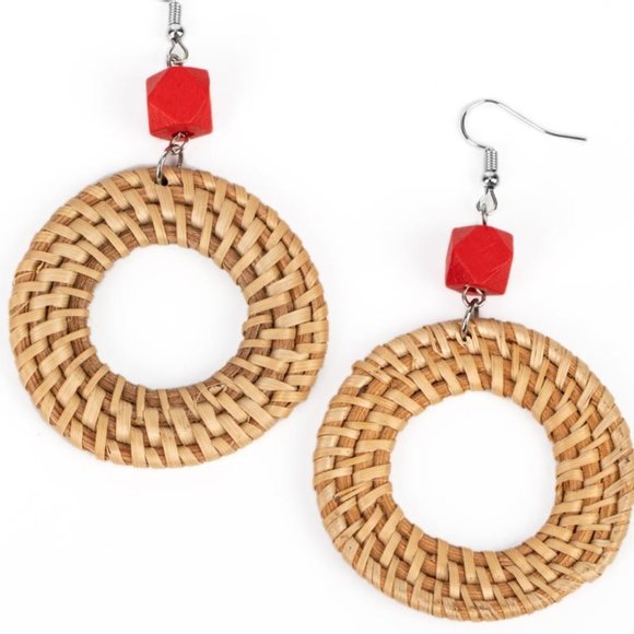Wildly Wicker - Red Earrings - Picture 2 of 2